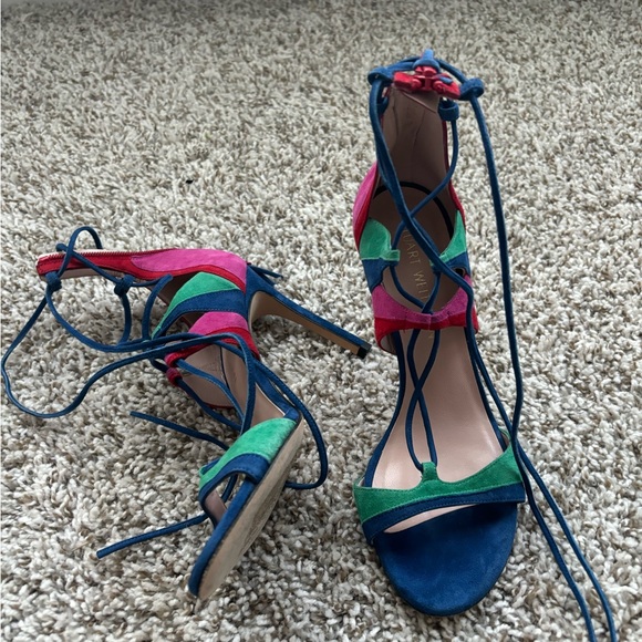 Stuart Weitzman color block suede leather high Heel stilletos 8 mint - Picture 4 of 12